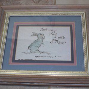 Unique "Don't worry about a little gray hare"! print matted & framed 11"x13"
